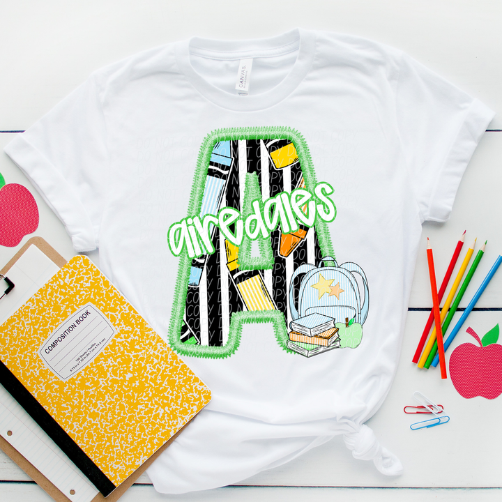 Green Letter Back to School Mascots DTF Print