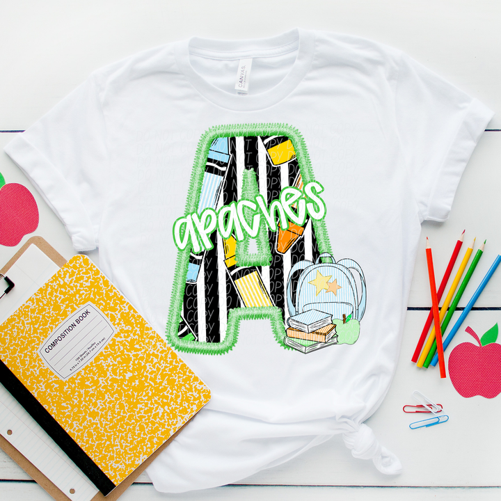 Green Letter Back to School Mascots DTF Print