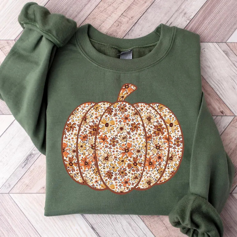 Floral Pumpkin DTF Print