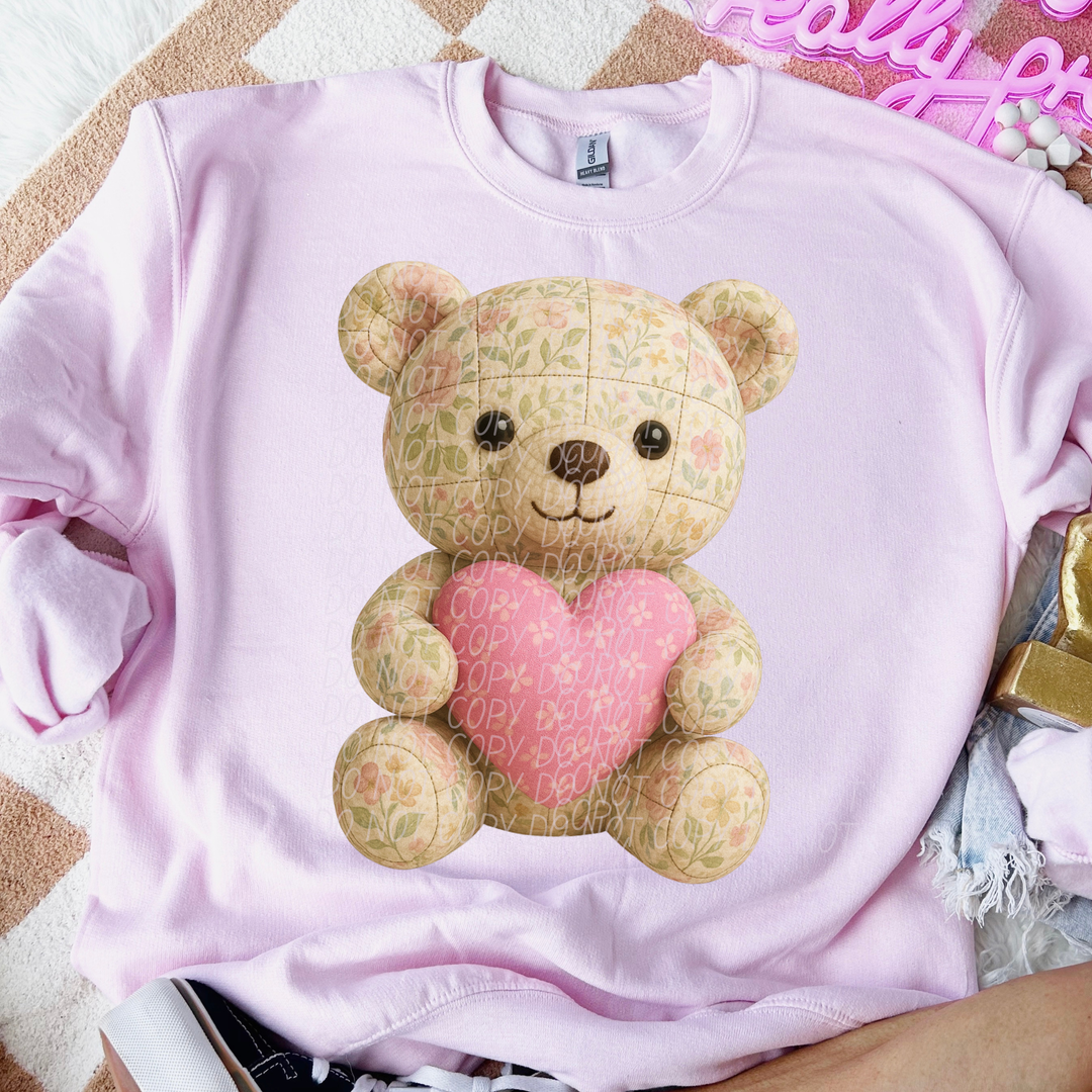 Floral Bear Pink DTF Print