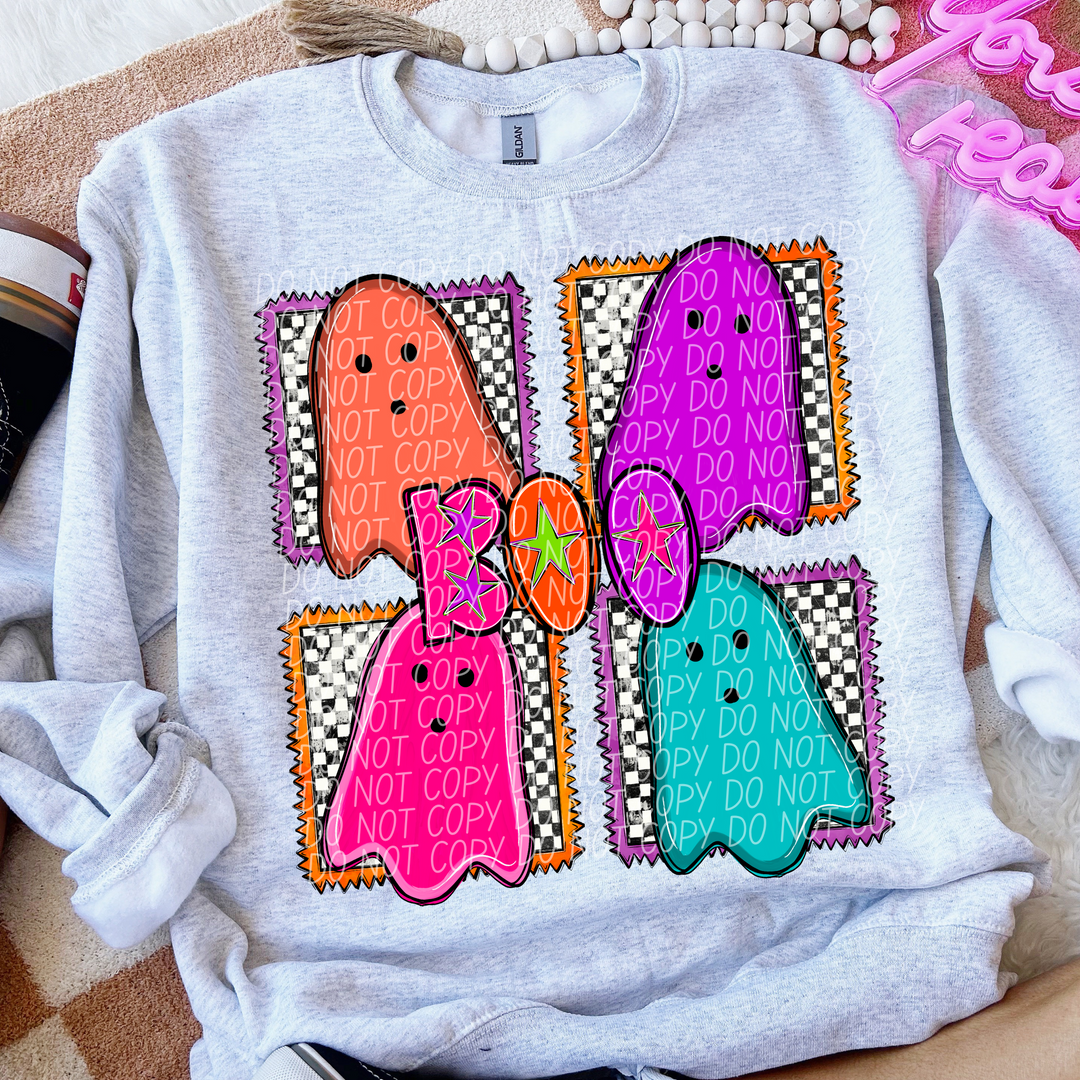 Boo Checks Neon Stamps DTF Print