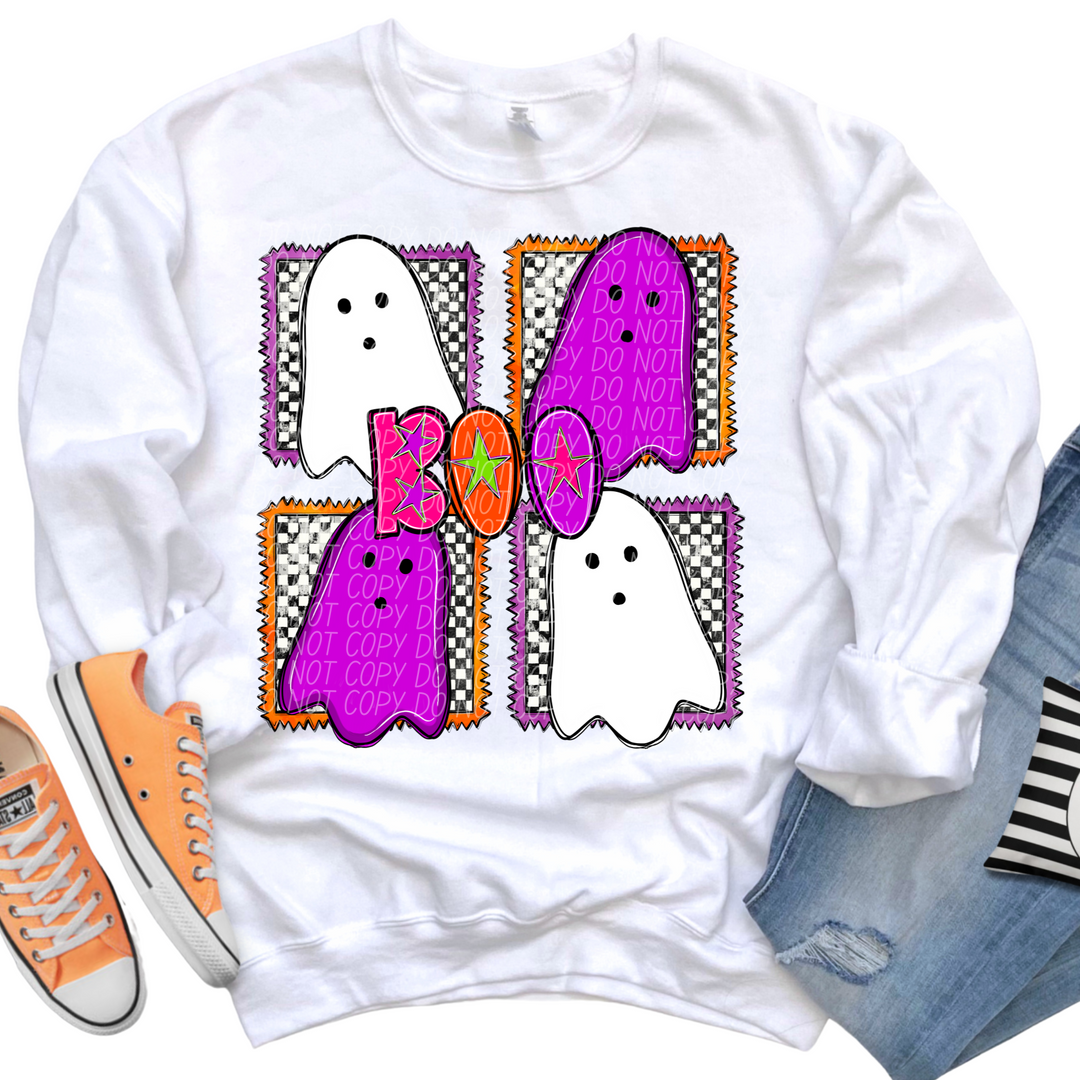 Boo Checked Stamps Purple and White DTF Print