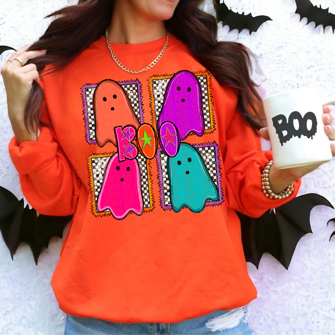 Boo Checks Neon Stamps DTF Print