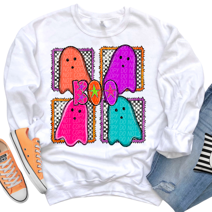 Boo Checks Neon Stamps DTF Print