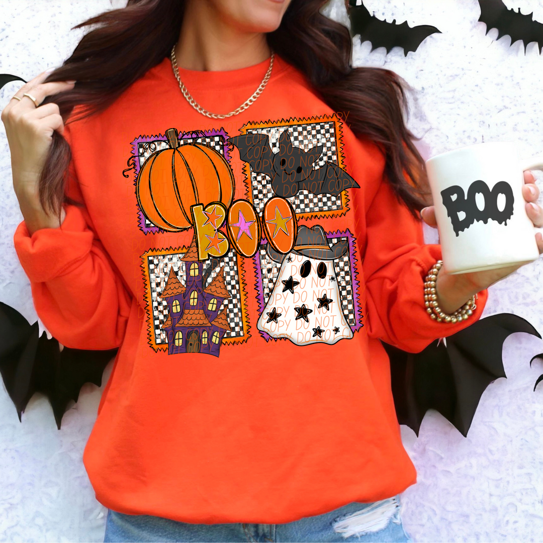 Boo Checker Halloween Stamps DTF Print