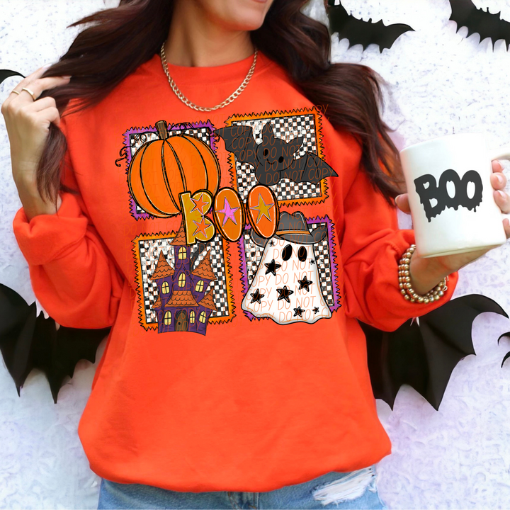 Boo Checker Halloween Stamps DTF Print