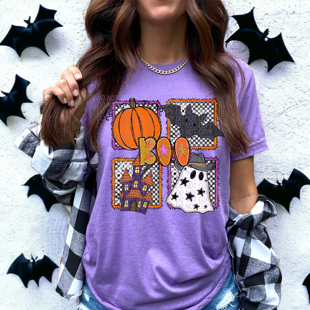 Boo Checker Halloween Stamps DTF Print
