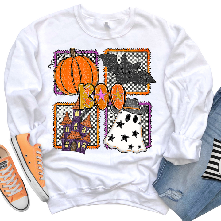 Boo Checker Halloween Stamps DTF Print