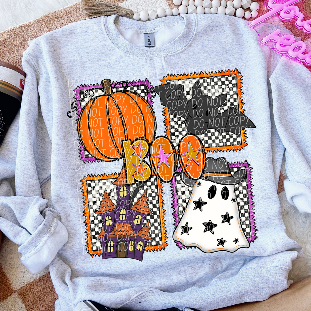 Boo Checker Halloween Stamps DTF Print