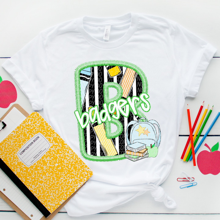 Green Letter Back to School Mascots DTF Print