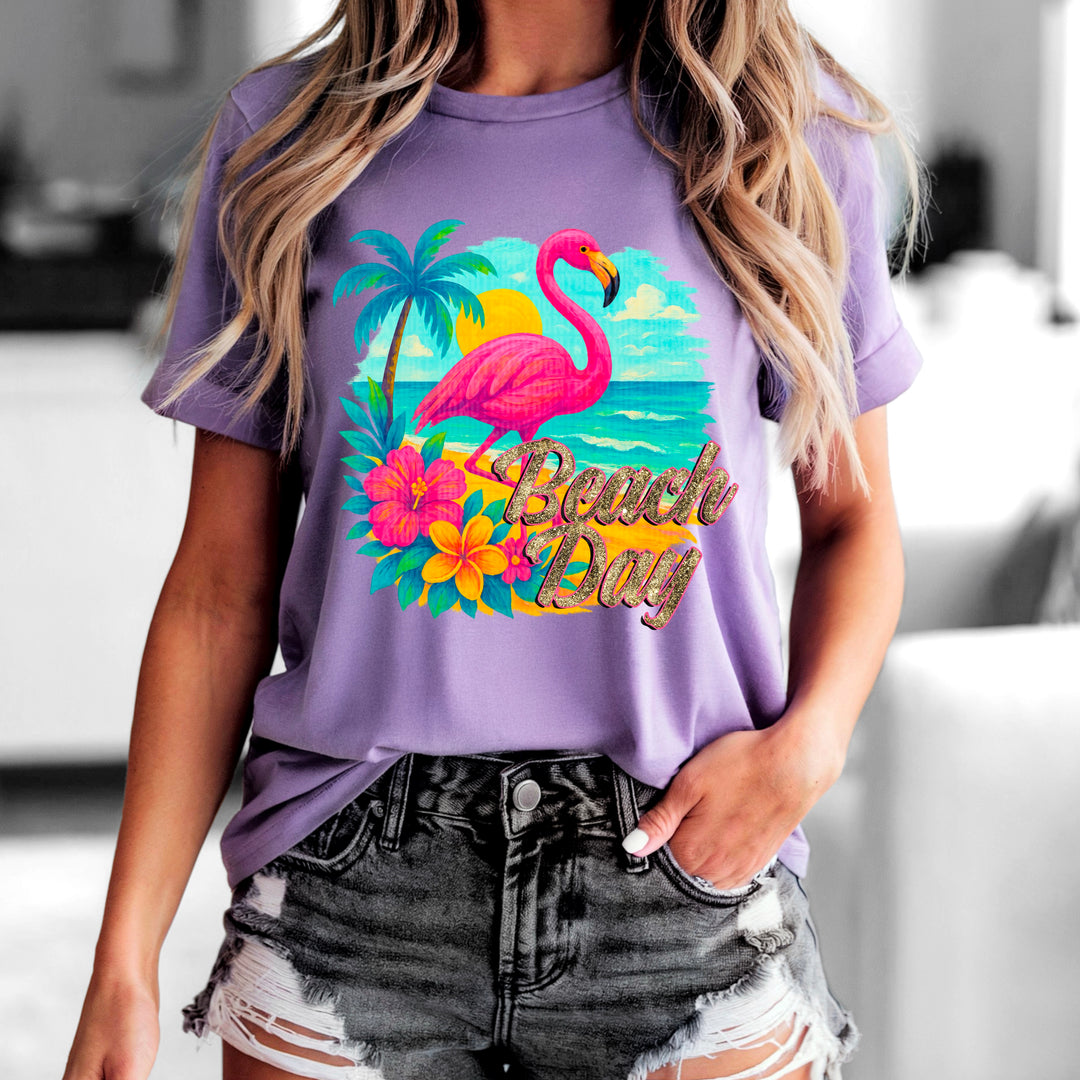 Beach Day Flamingo DTF Print
