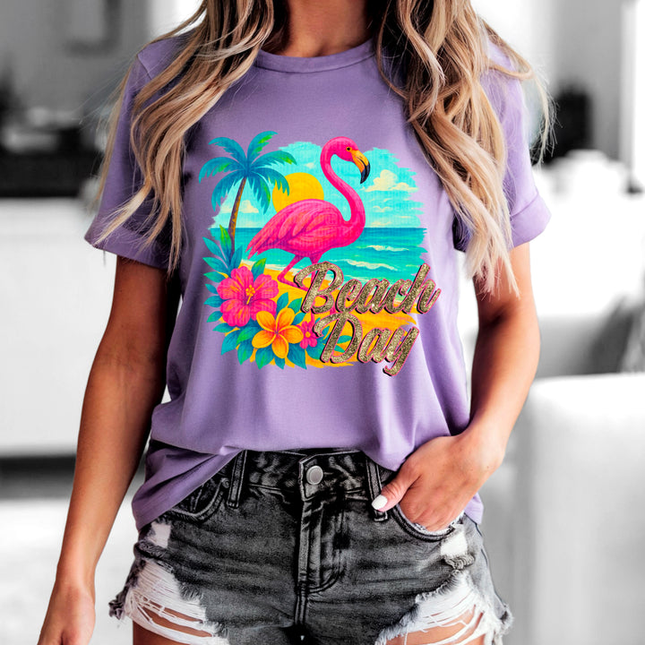 Beach Day Flamingo DTF Print