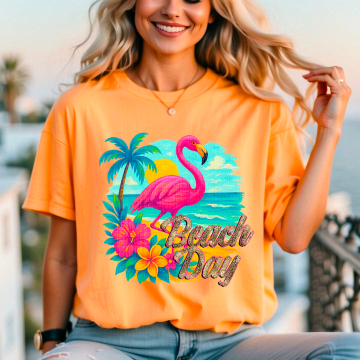 Beach Day Flamingo DTF Print