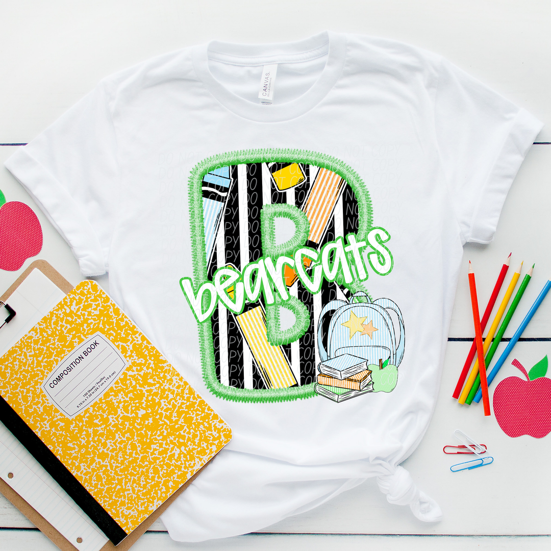 Green Letter Back to School Mascots DTF Print