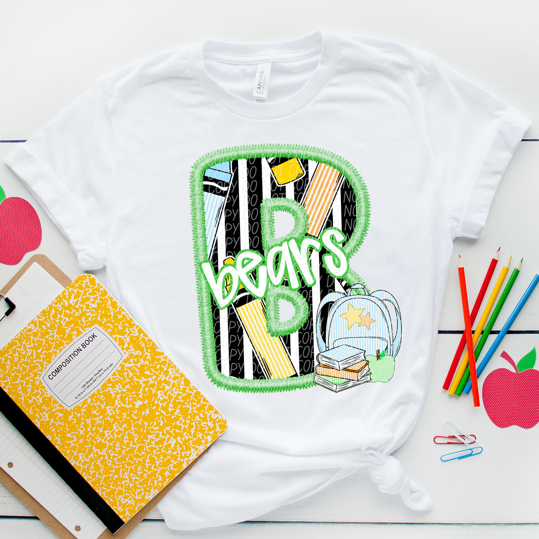 Green Letter Back to School Mascots DTF Print