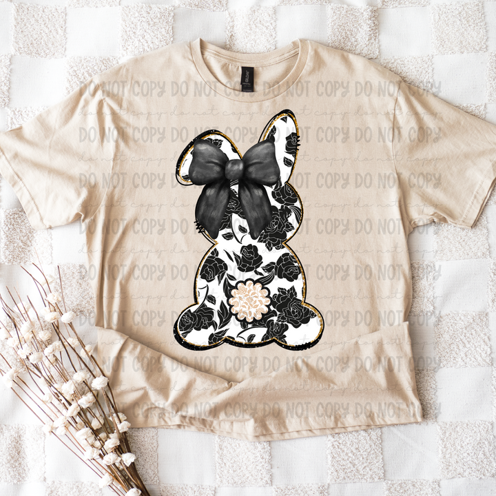 Black/Blue Floral Bunny DTF Print