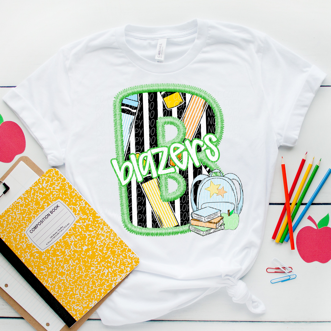 Green Letter Back to School Mascots DTF Print