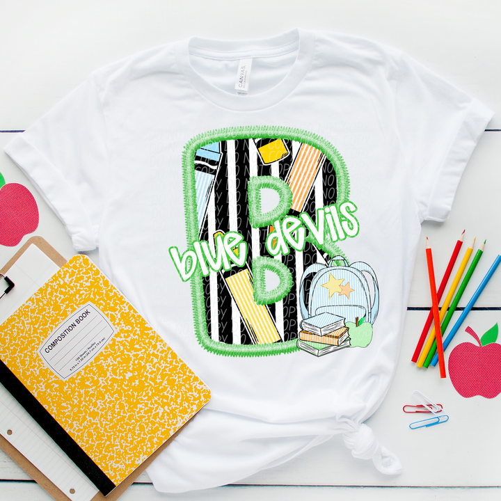 Green Letter Back to School Mascots DTF Print