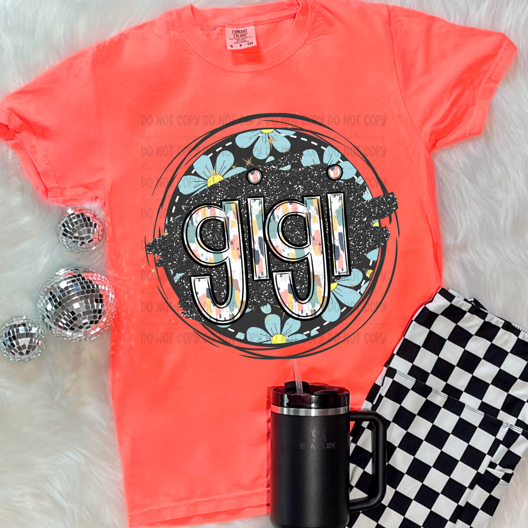 Blue Floral Circle Names DTF Print