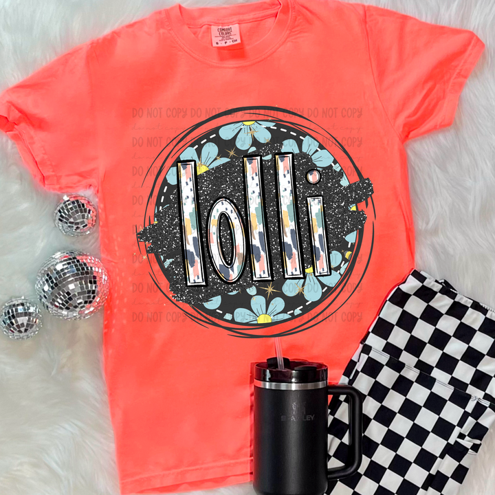 Blue Floral Circle Names DTF Print