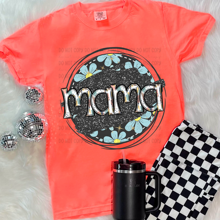 Blue Floral Circle Names DTF Print