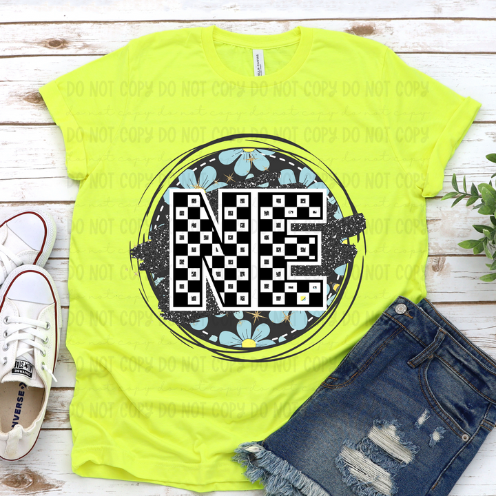 Blue Floral Circle States DTF Print