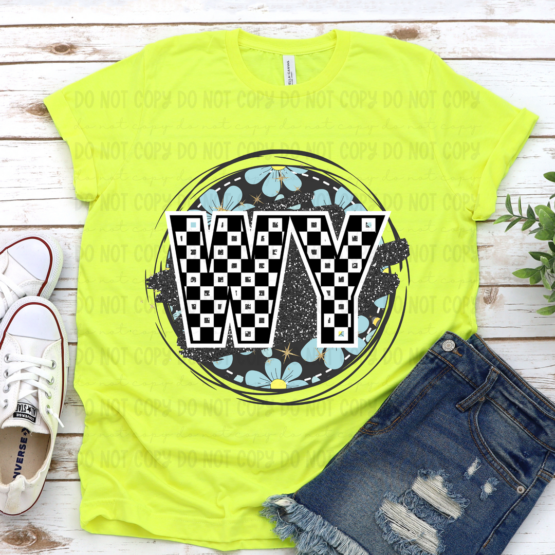 Blue Floral Circle States DTF Print