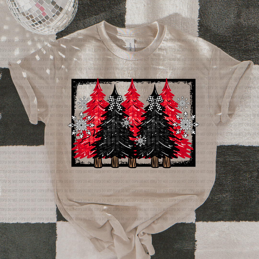 Bordered Christmas Trees DTF Print