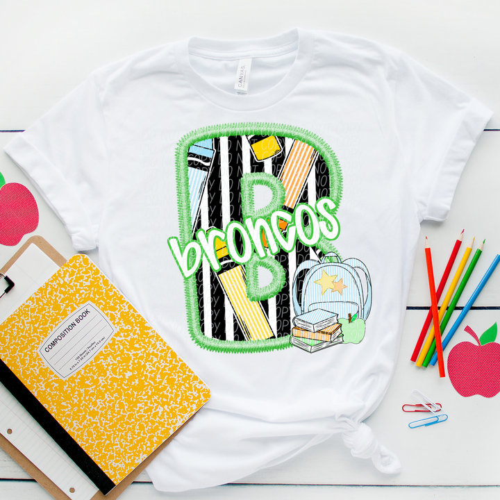 Green Letter Back to School Mascots DTF Print