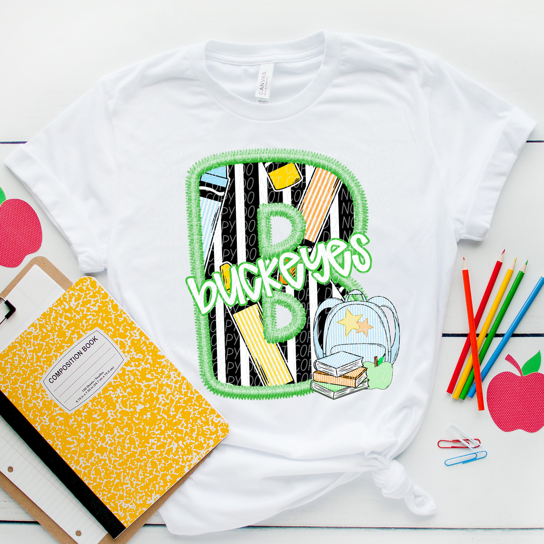 Green Letter Back to School Mascots DTF Print