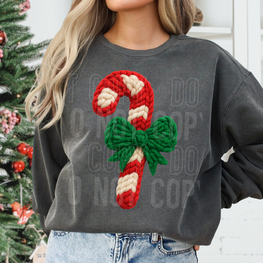 Candy Cane Bow Faux Yarn DTF Print
