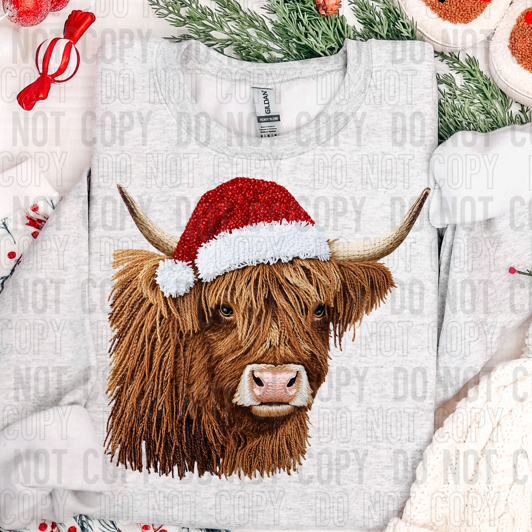 Christmas Highland Cow Faux Yarn DTF Print