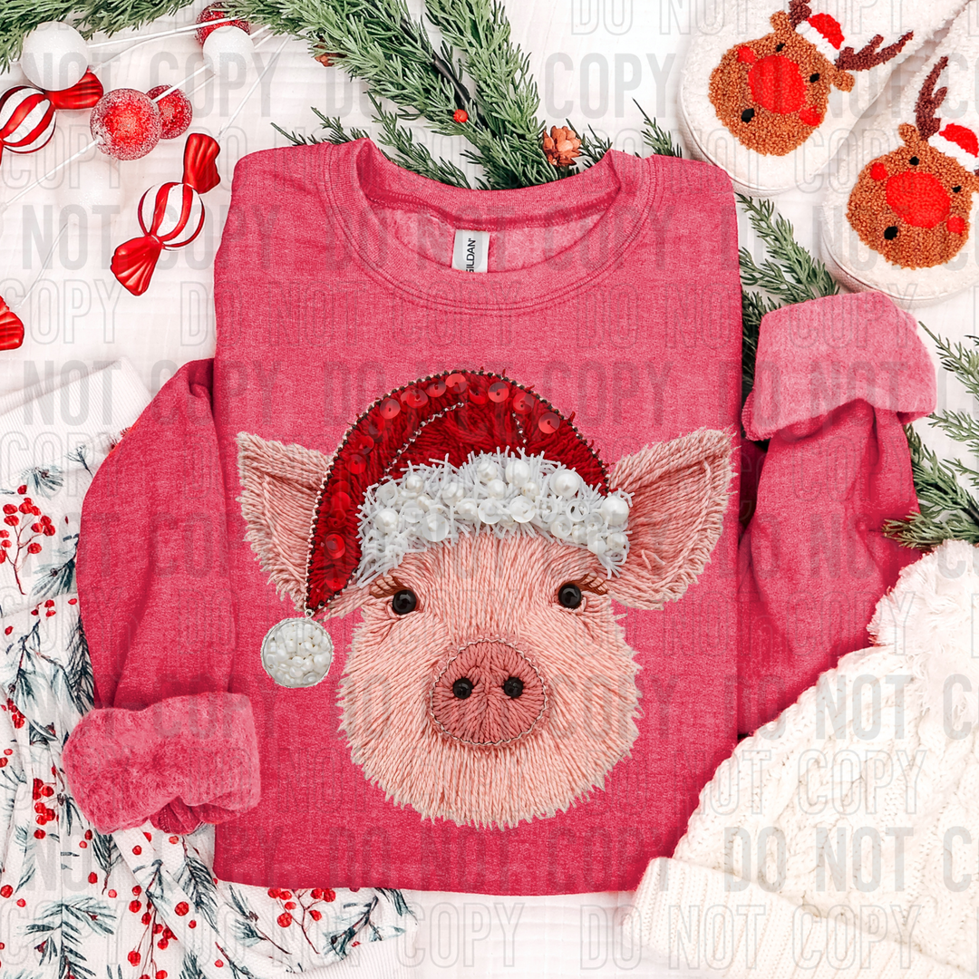 Christmas Pig Faux Yarn DTF Print