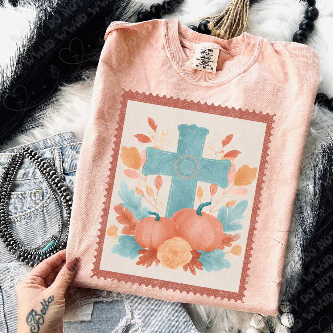 Cyan Cross Stamp DTF Print