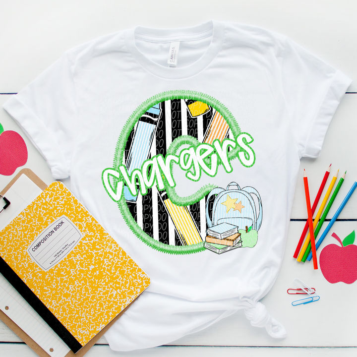 Green Letter Back to School Mascots DTF Print
