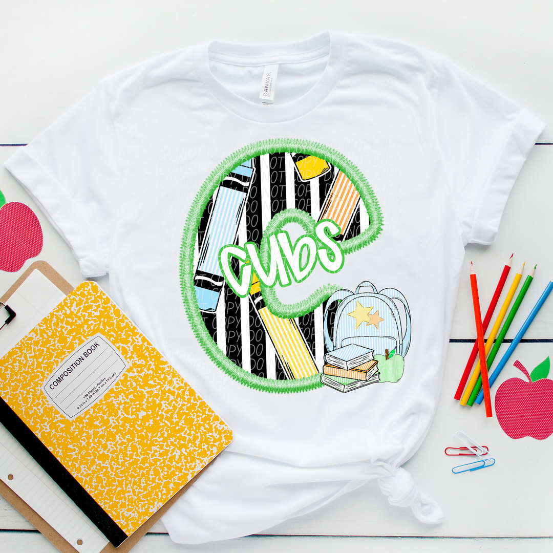 Green Letter Back to School Mascots DTF Print