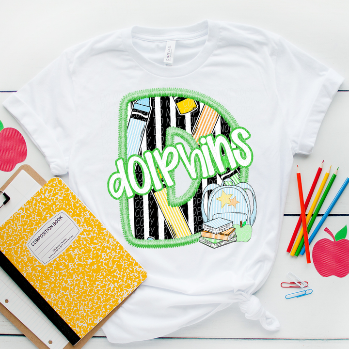 Green Letter Back to School Mascots DTF Print