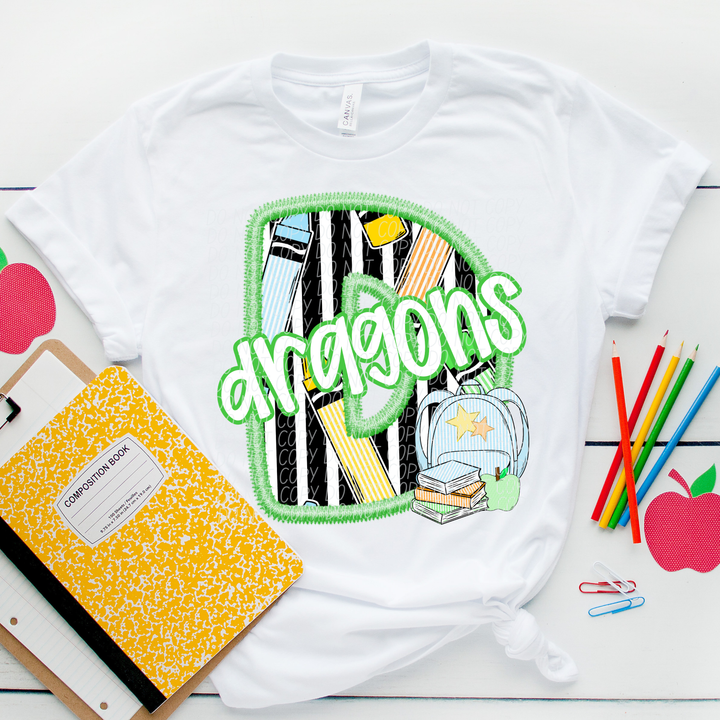 Green Letter Back to School Mascots DTF Print