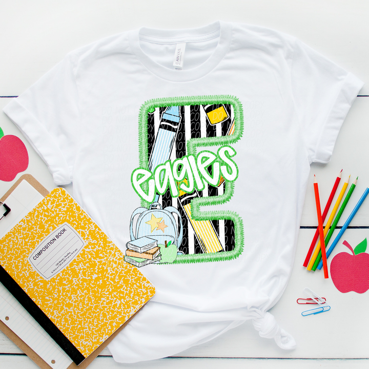 Green Letter Back to School Mascots DTF Print