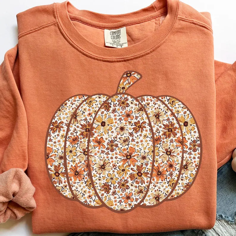 Floral Pumpkin DTF Print