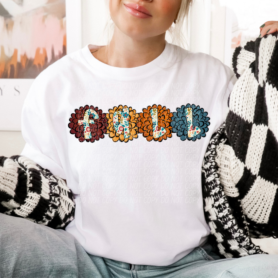 Fall Flowers Single Line DTF Print