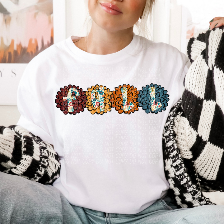 Fall Flowers Single Line DTF Print