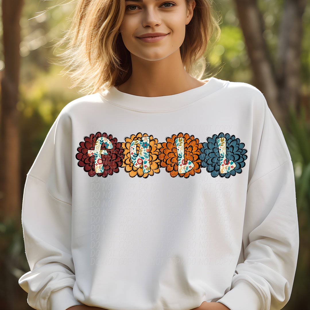 Fall Flowers Single Line DTF Print