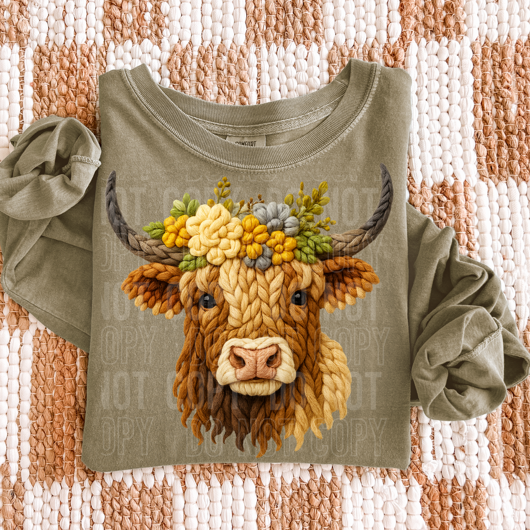 Faux Yarn Cow DTF Print