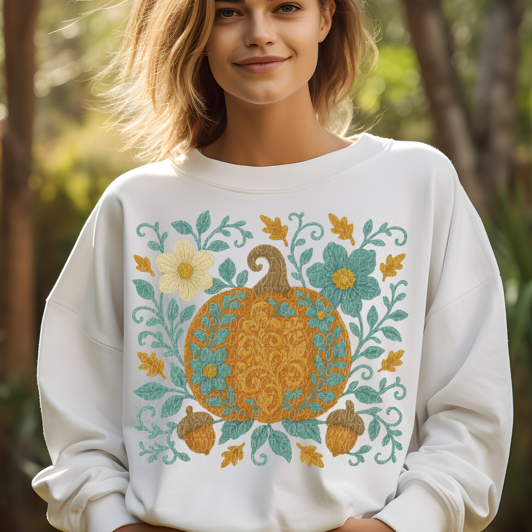 Faux Yarn Floral Pumpkin DTF Print
