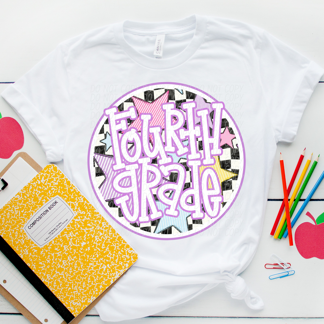 Back To School Stars Purple - Grade Levels DTF Print