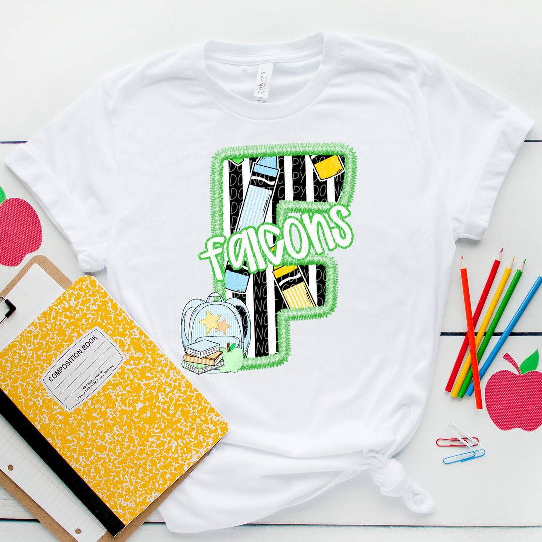 Green Letter Back to School Mascots DTF Print