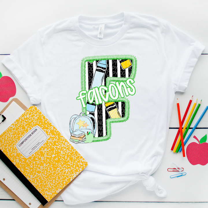Green Letter Back to School Mascots DTF Print