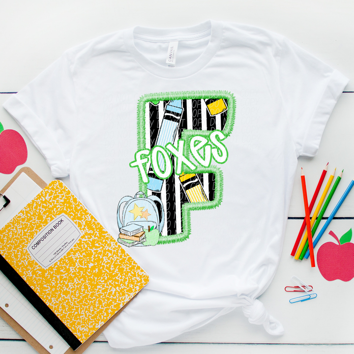 Green Letter Back to School Mascots DTF Print