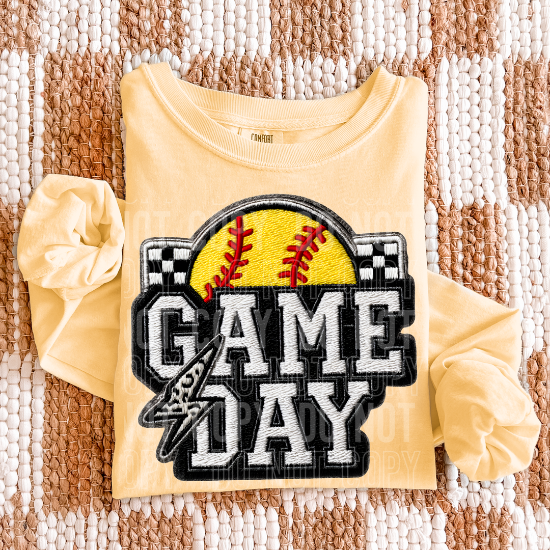 Game Day Softball Faux Embroidery DTF Print